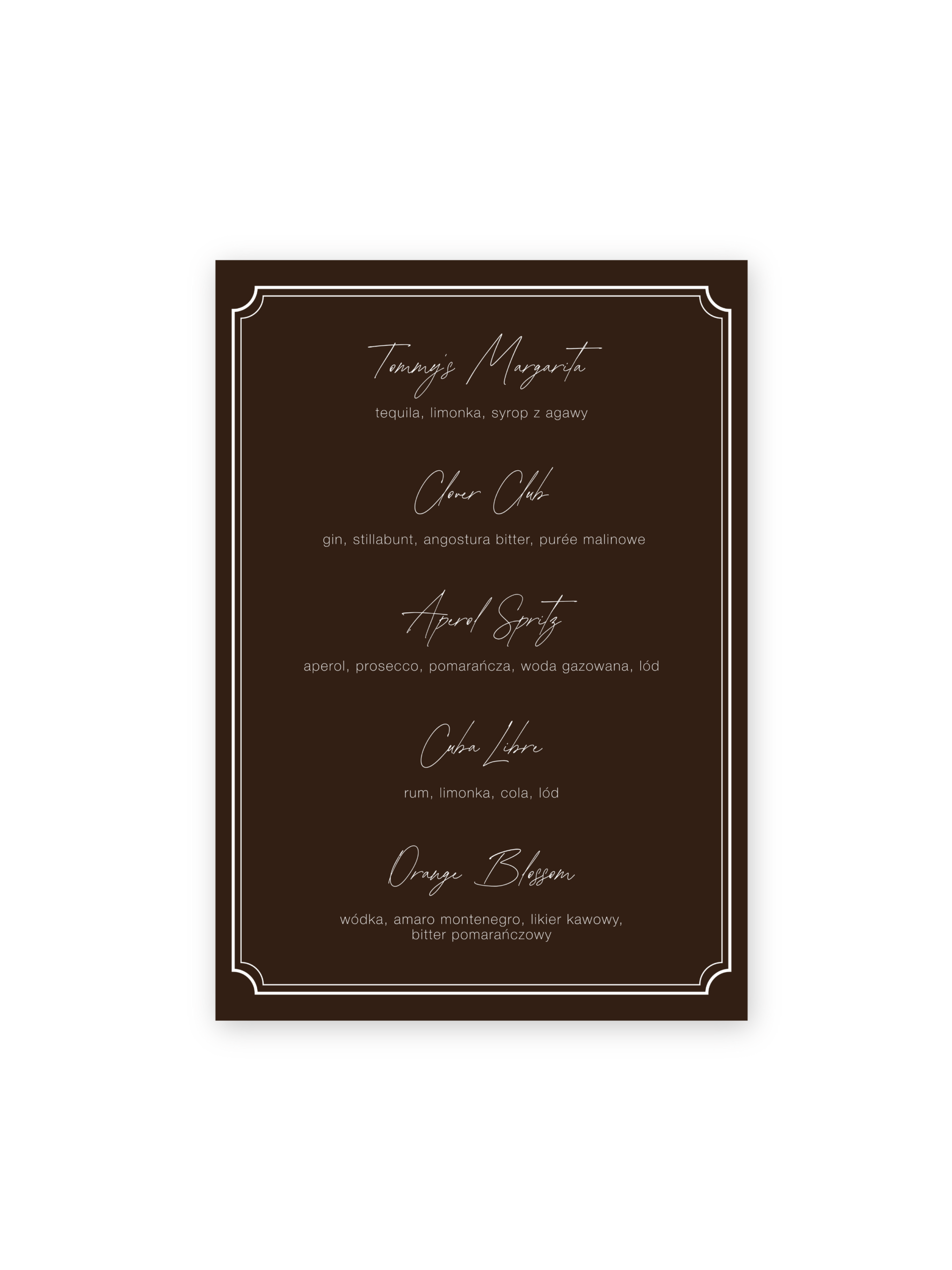 Drink Bar Menu Chocolate Poise