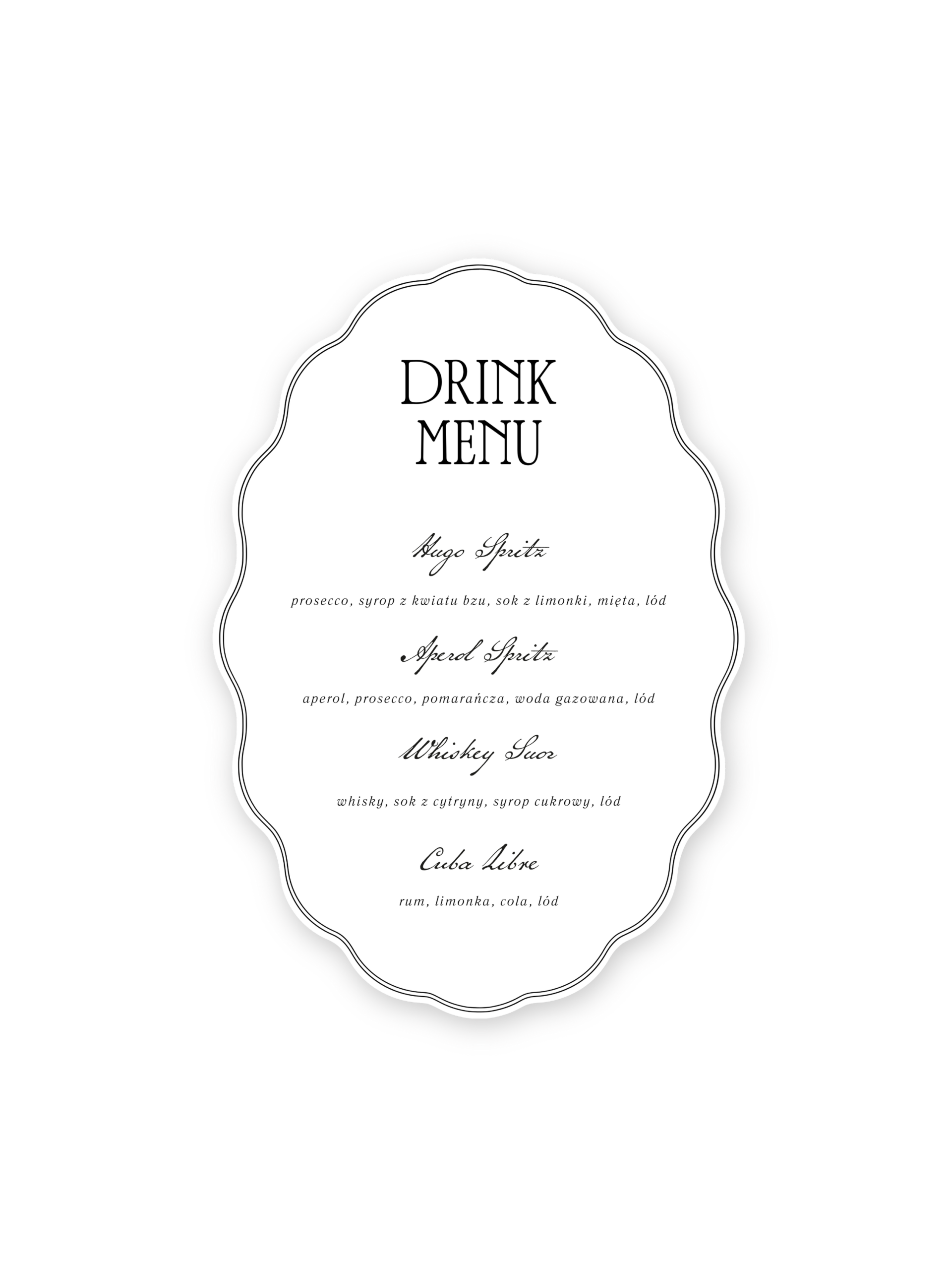 Drink Bar Menu Blushing Swans