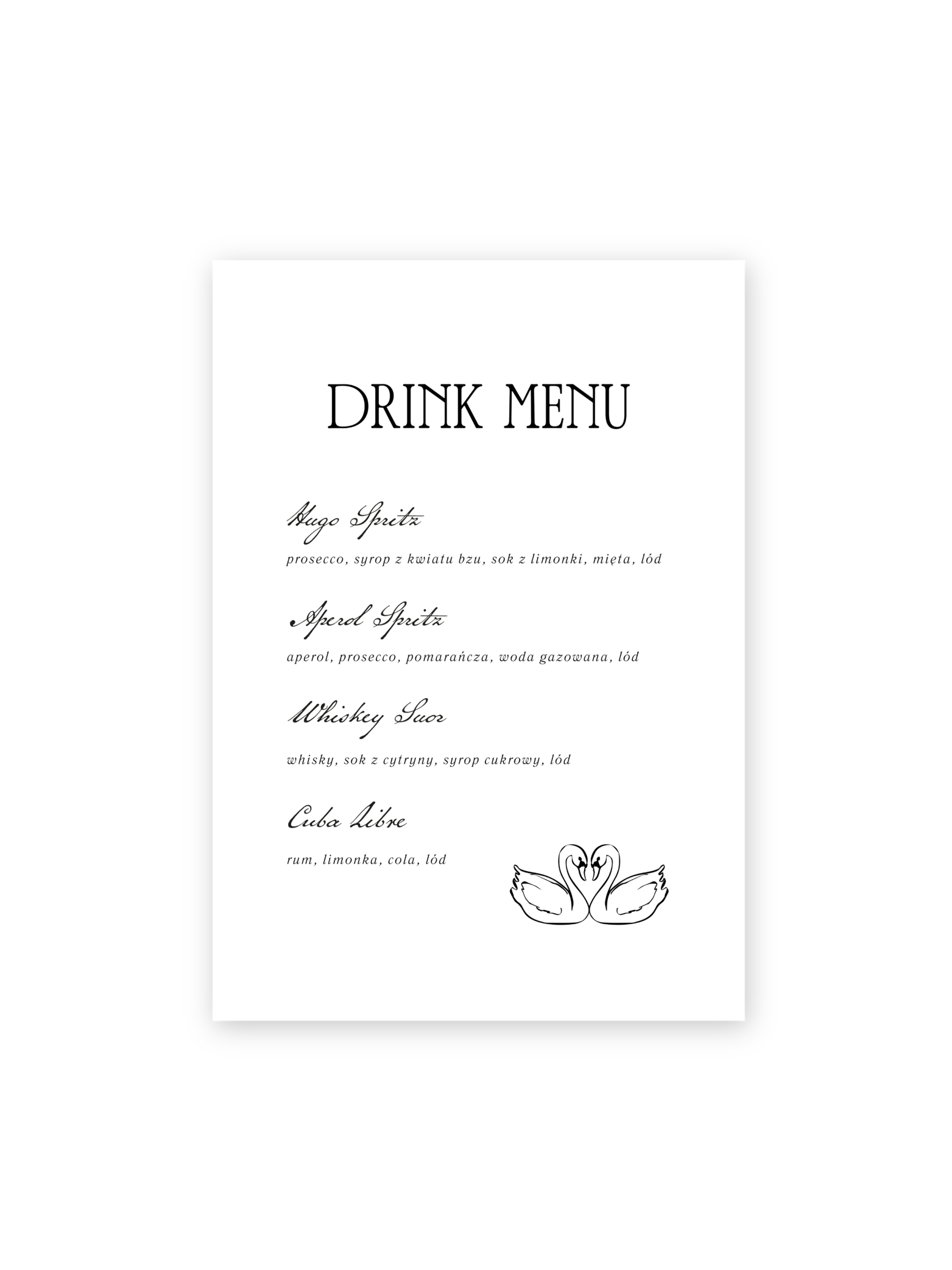Drink Bar Menu Blushing Swans - obrazek 2