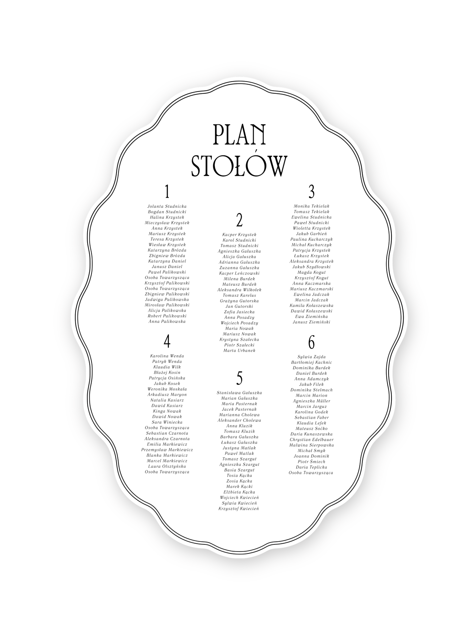 Plan stołów Blushing Swans (z podziałem na stoły)