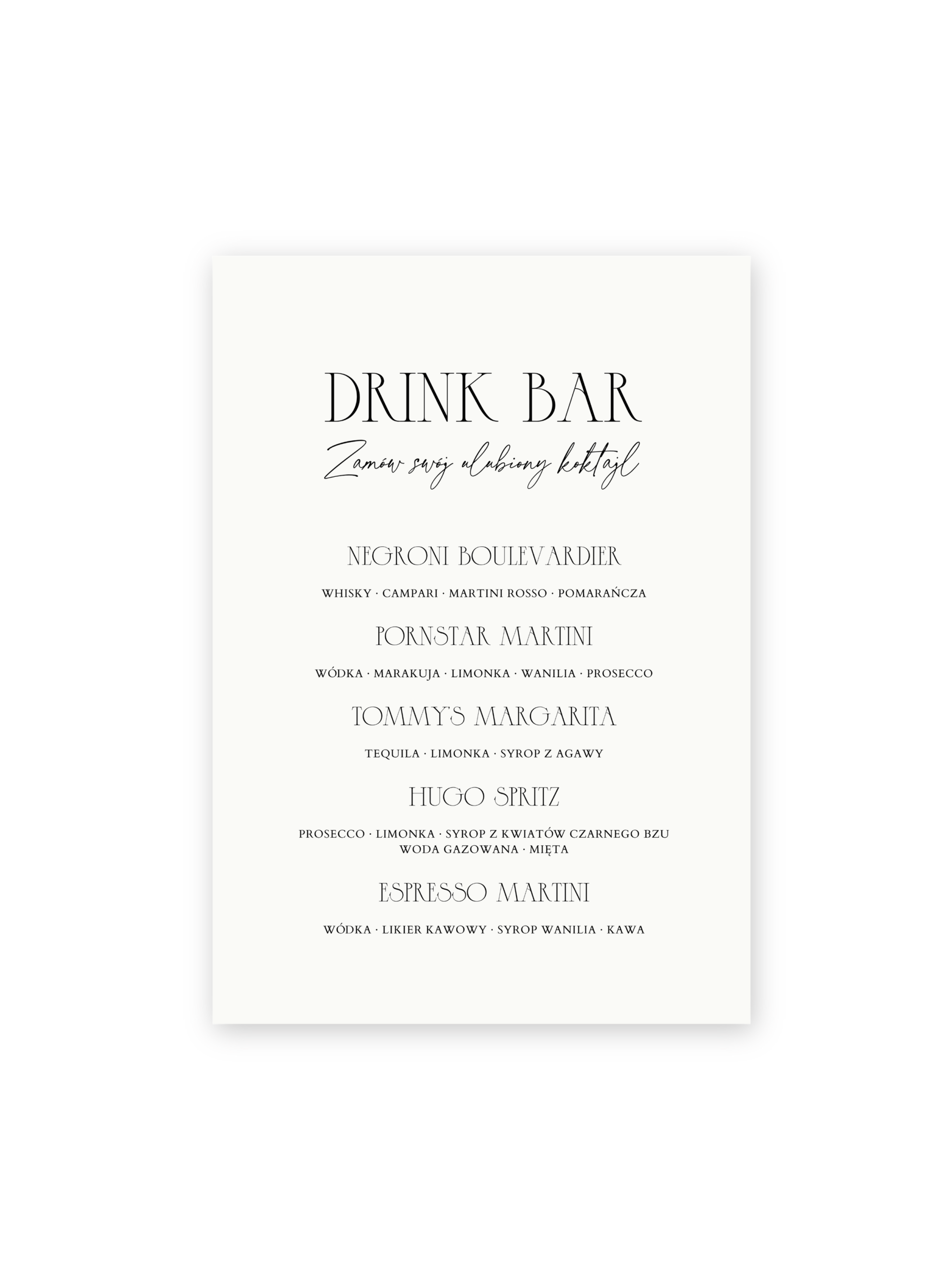 Drink Bar Menu Elegant Arch