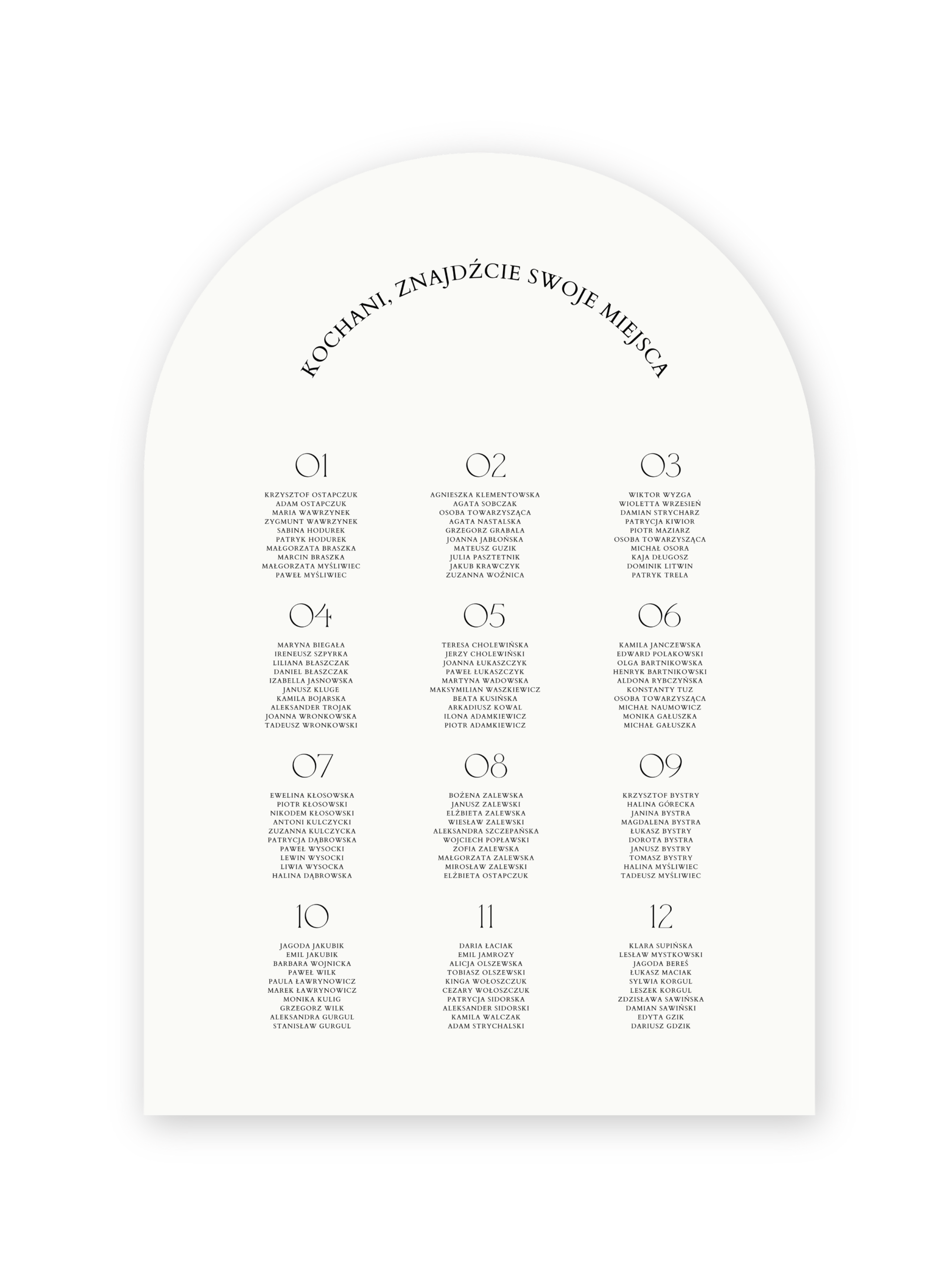 Plan stołów Elegant Arch (z podziałem na stoły)