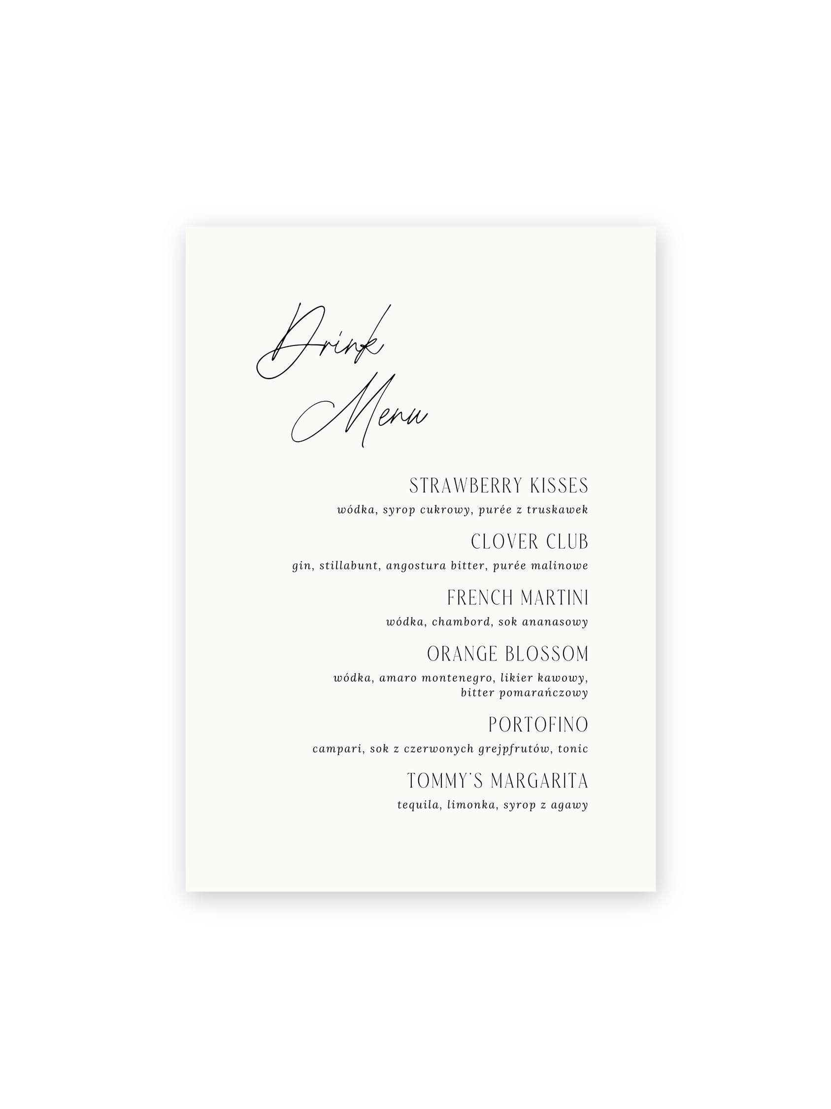 Drink Bar Menu Ocean's Whisper