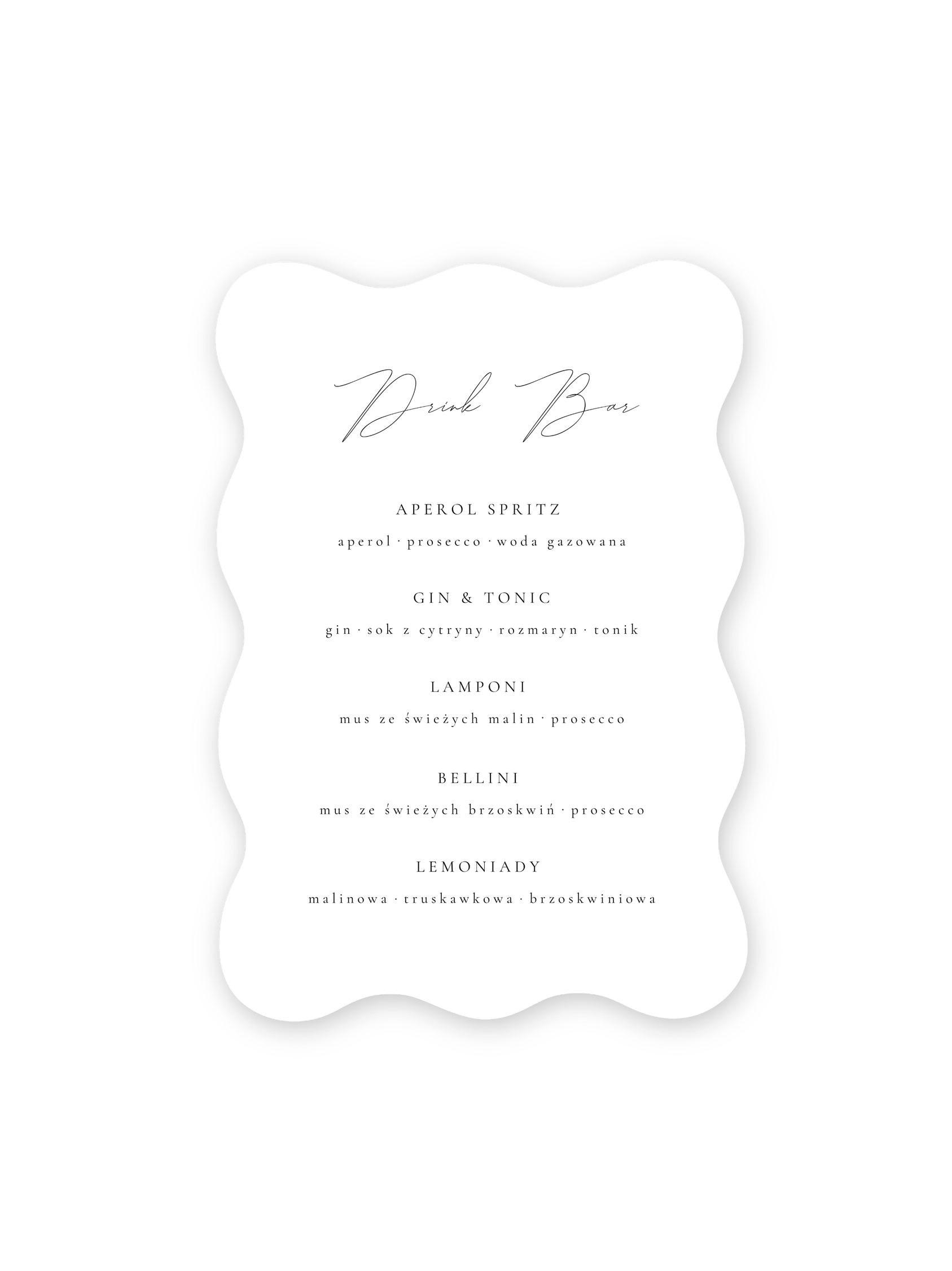 Drink Bar Menu Romantic Ripples