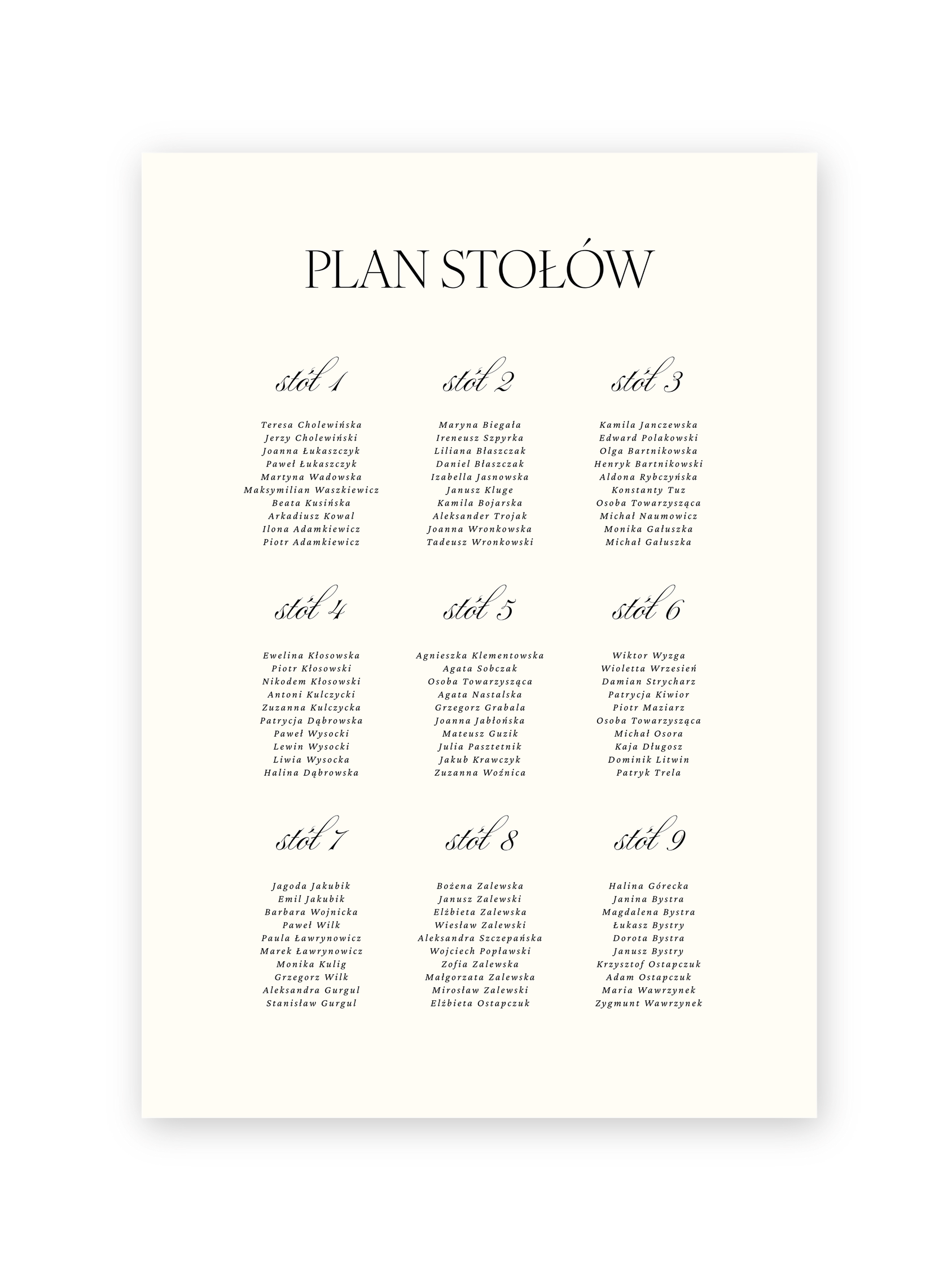 Plan stołów Timeless Elegance (z podziałem na stoły)