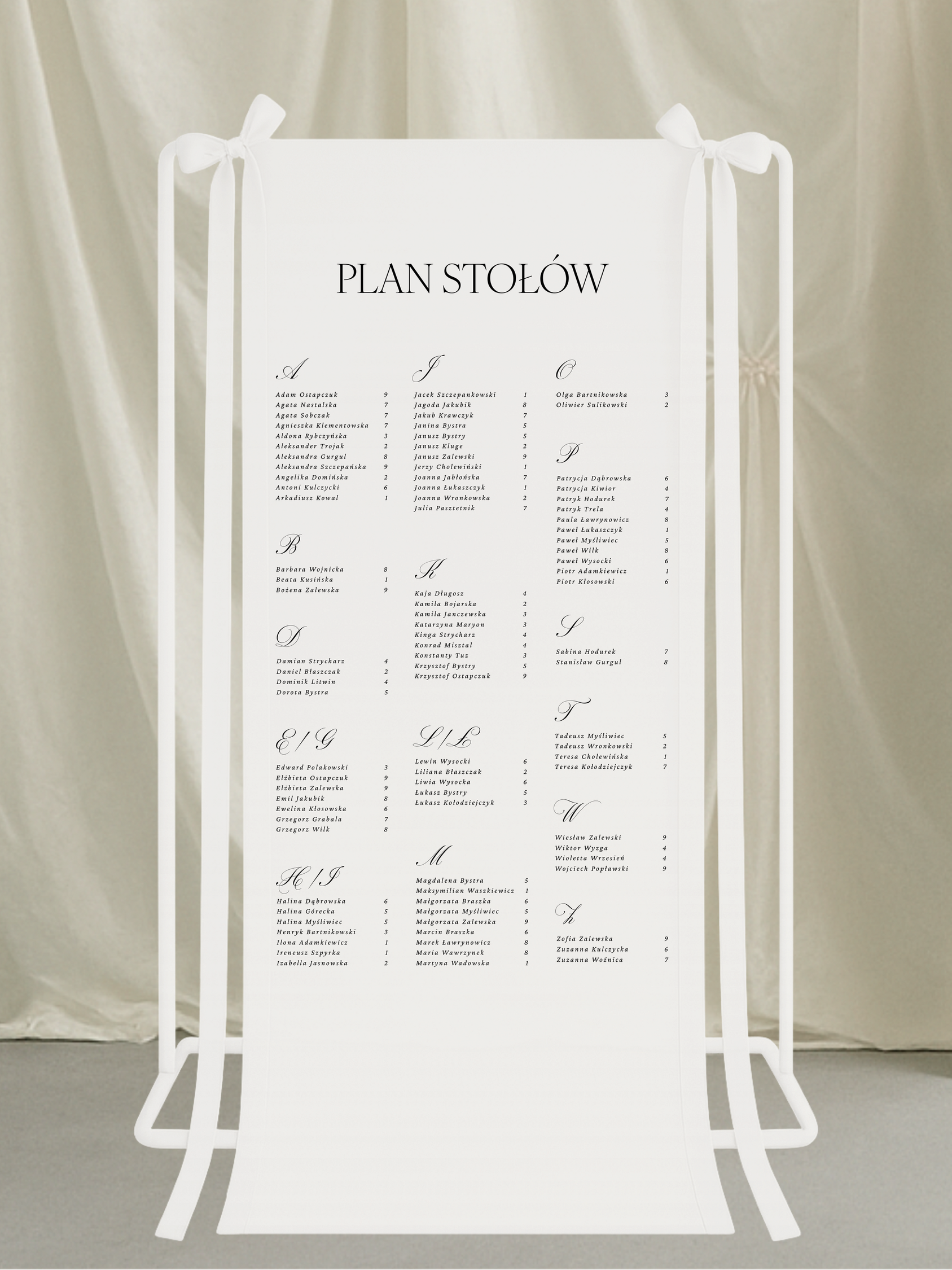 Plan stołów Timeless Elegance (na tkaninie)