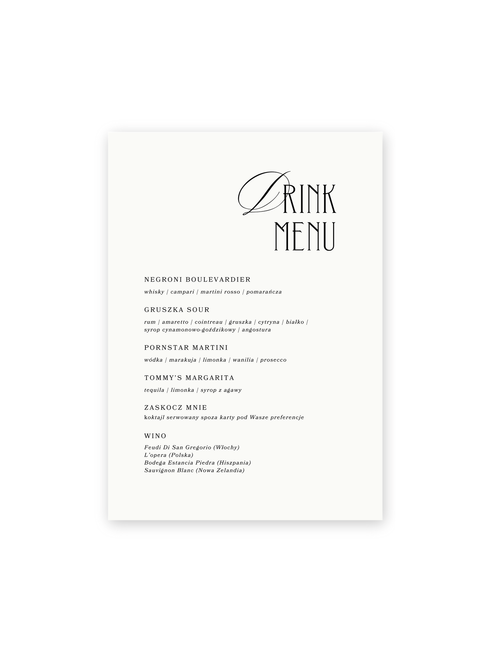Drink Bar Menu Vintage Charm